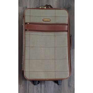 Vintage Polo Ralph‎ Lauren Leather Trim Brown Plaid Carry-On 22" Luggage